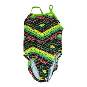 NIKE Women's Electric Green Poly Performance Tribal Swimsuit Size 8
